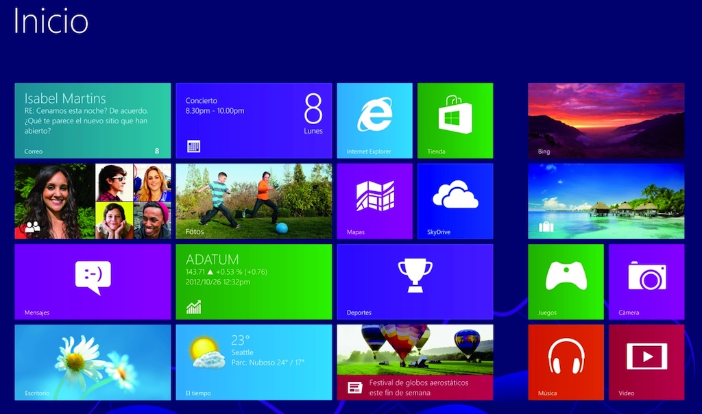 Página de inicio Windows 8