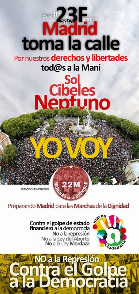 Cartel de la convocatoria de la marcha organizada para el 23-F por las Mareas de Madrid.