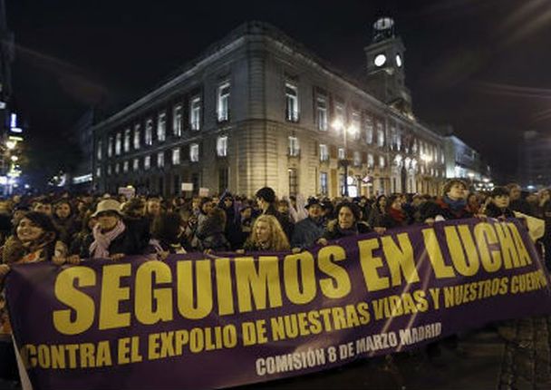 Imagen de la cabecera de la manifestación de la celebración del Día de la Mujer Trabajadora del año pasado en Madrid. / Efe