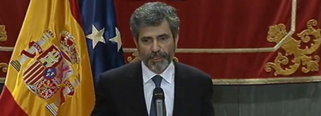 Carlos Lesmes, en su primera rueda de prensa en el Consejo General del Poder Judicial. /CGPJ