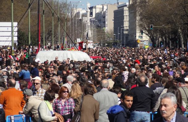 El Paseo de la Castellana, entre Cibeles y Colón, durante la fiesta 'En Defensa de la Cultura'. / F. F.