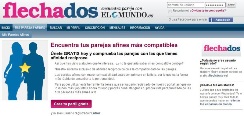 Captura de 'Flechados'. el nuevo servicio de citas de El Mundo. / flechados.es