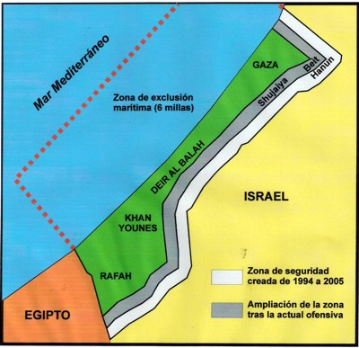 La franja gris oscura indica la ampliación de la zona de seguridad respecto a la existente antes de la ofensiva. / Manuel Martorell