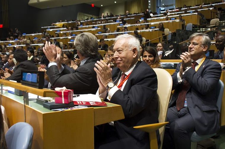 El ministro español de Asuntos Exteriores, José Manuel García-Margallo, ayer, durante la celebración de la Asamblea General de Naciones Unidas. / Efe
