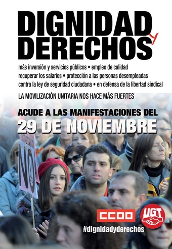Cartel de CCOO Y UGT sobre la movilización del próximo 29 de noviembre. / ccoo.es