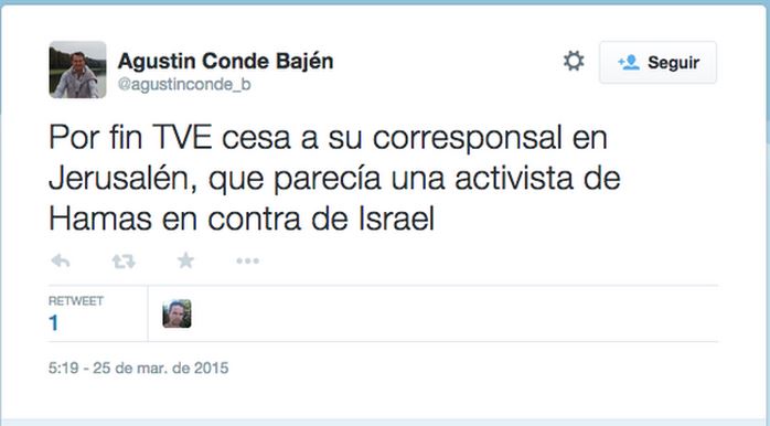 Captura del tuit de Agustín Conde.