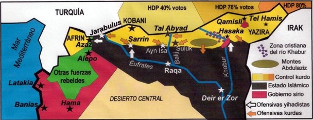 El mapa muestra la nueva situación de Siria, donde los kurdos controlan casi toda la frontera. / Manuel Martorell