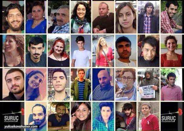 Combo publicad por varios medios con fotografías de algunos de los fallecidos en el atentado de Suruc. Yuksekovahaber.com