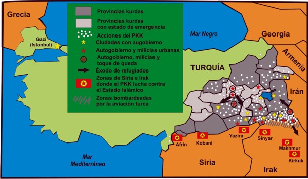 El mapa muestra la extensión del conflicto bélico en Turquía. / Manuel Martorell