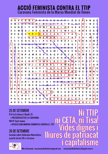 Cartel convocando a los actos en Barcelona. / Marxa Mundial de las Dones