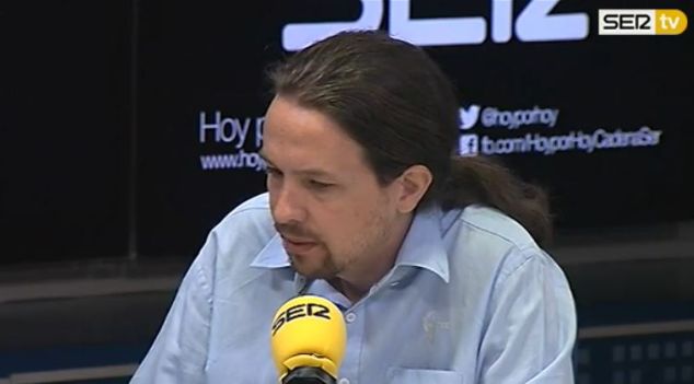 Captura del vídeo de la entrevista de Pepa Bueno a Pablo Iglesias, en el programa Hoy por hoy de la Ser.