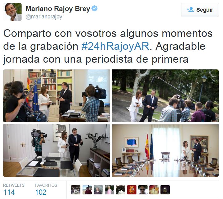 Captura del tuit de Rajoy tras la entrevista mantenida con Ana Rosa Quintana.