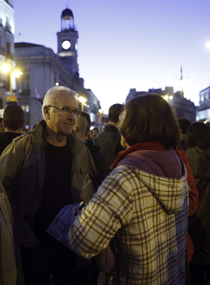Cayo Lara, coordinador federal de IU, en Sol durante la concentración de las Marchas de la Dignidad. / EFE