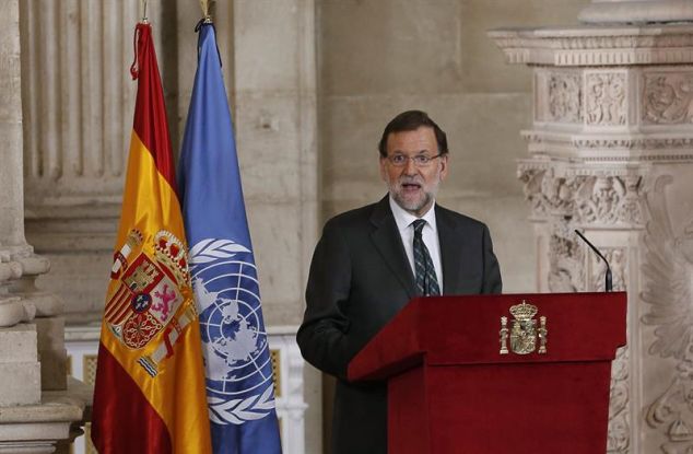 Rajoy, esta mañana, en el Palacio Real, durante la conmemoración del 70 aniversario de la Carta de Naciones Unidas. / J. j. Guillén (Efe)