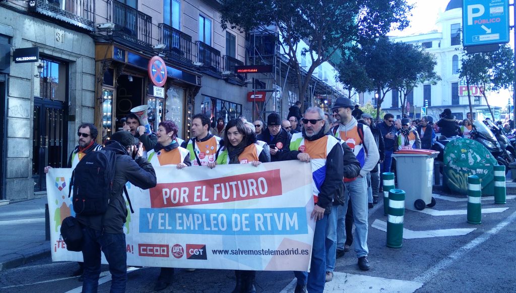 Imagen de la manifestación celebrada hoy por los trajbajadores de Telemadrid. / S. P.