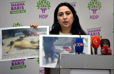 Figen Yuksekdag mostrando las fotografías a la prensa. / Jinha