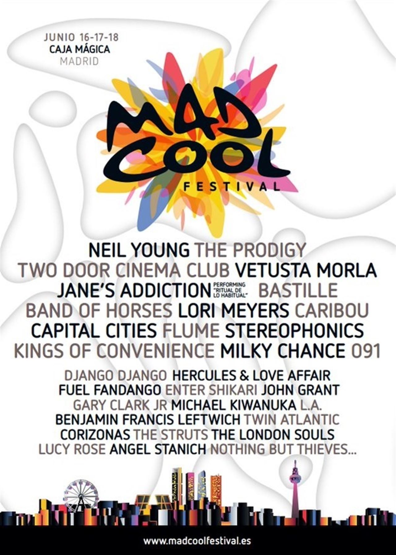 Cartel del Mad Cool Festival de Madrid, del 16 al 18 de junio en Madrid.