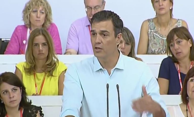 El secretario general del PSOE, Pedro Sánchez, esta mañana,durante su intervención ante el Comité Federal del Partido. / Captura de YouTube (PSOE)