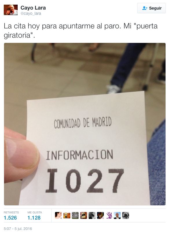Tuit colgado esta mañana por Cayo Lara con la foto de su número para apuntarse al desempleo. / @cayo_lara