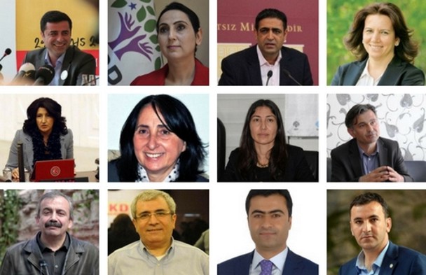Algunos de los líderes detenidos, de izquierda a derecha y de arriba abajo,Salahattin Demirtash, Figen Yuksedag, Idris Baluken, Selma Irmak, Gulsen Yildirim, Nursel Aydogan, Leyla Birlik, Ziya Pir, Sureya Onder, Imam Tascier, Abdullah Zeydan y Fehat Encu. / Bianet