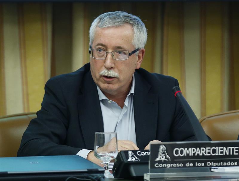 El secretario general de CCOO, Ignacio Fernández Toxo, durante su comparecencia en la comisión de seguimiento del Pacto de Toledo, el pasado 28 de noviembre en el Congreso de los Diputados. / Paco Campos (Efe)