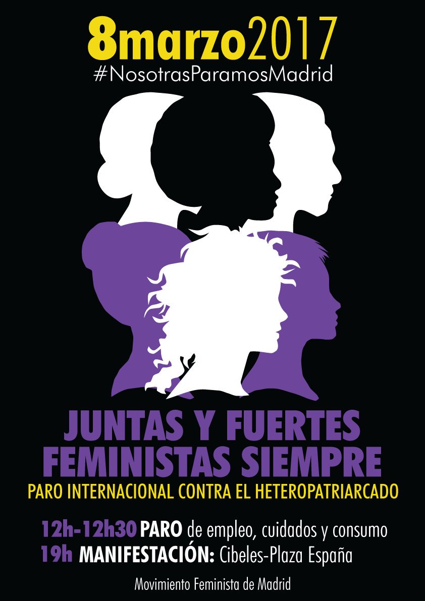 Cartel del Movimiento Feminista de Madrid convocando al paro y a la manifestación del 8M