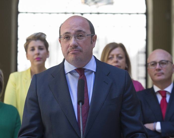 Pedro Antonio Sánchez, durante la comparecencia en la que ha anunciado su dimisión