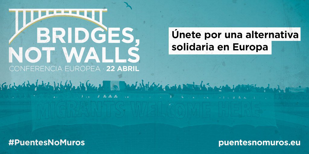 Cartel de la conferencia internacional impulsada por Podemos "Puentes, no muros" que se celebrará el 22 de abril en Madrid. 