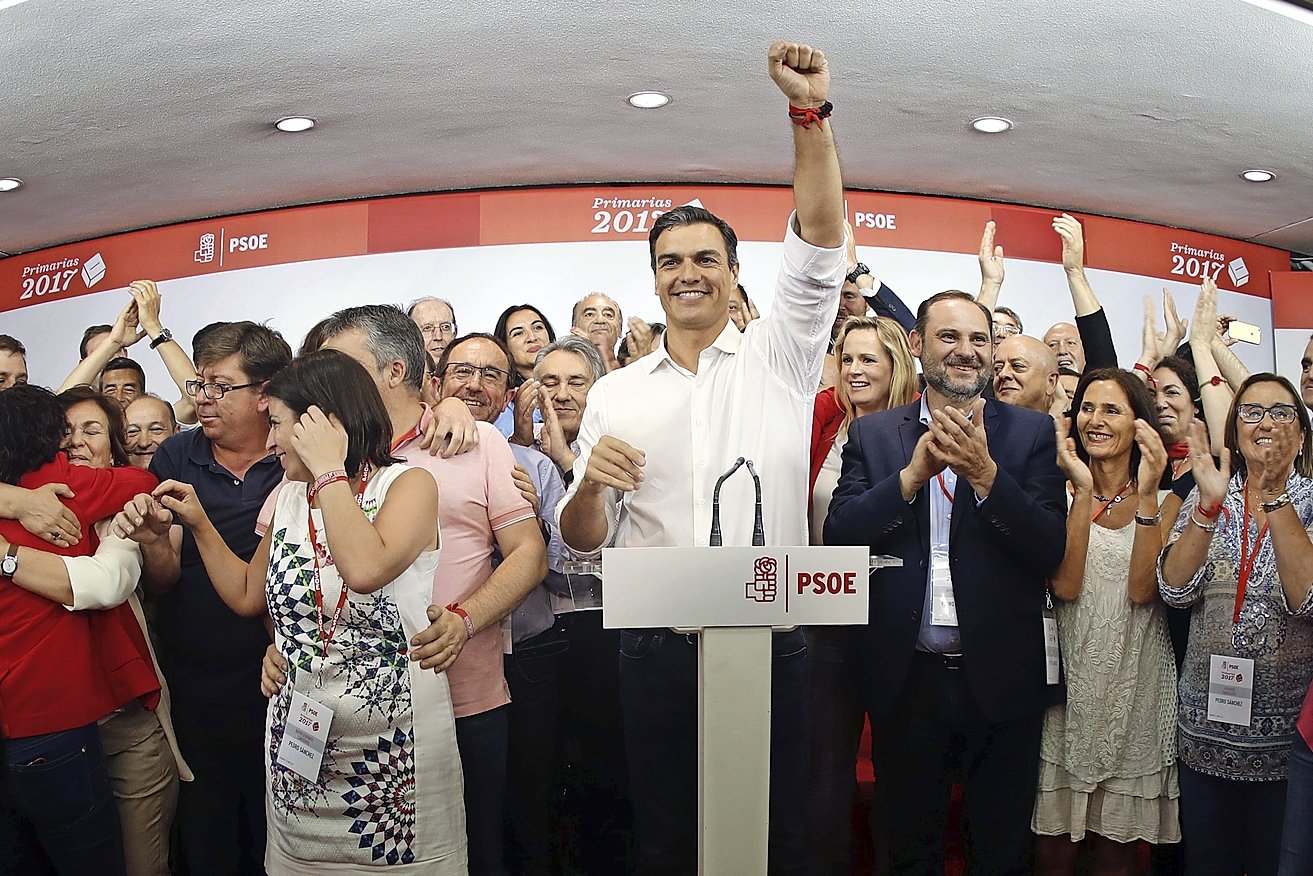 Pedro Sánchez, tras lograr el triunfo en las primarias el pasado día 21.