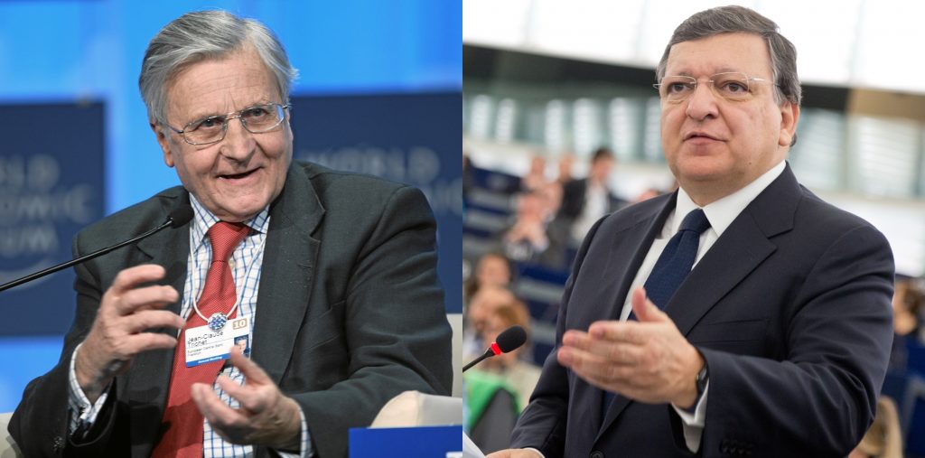 Crisis bancaria Jean-Claude Trichet, expresidente del Banco Central Europeo, y José Manuel Durao Barroso, expresidente de la Comisión Europea