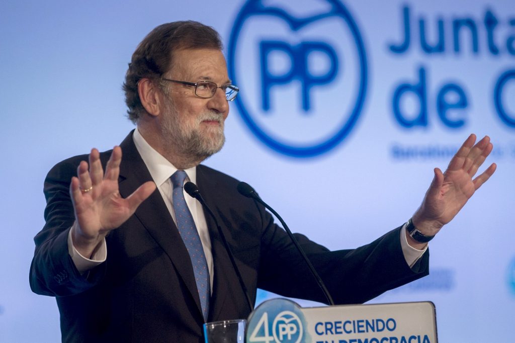 Mariano Rajoy durante su intervención de ayer en la Junta Directiva del PP de Cataluña, en Barcelona