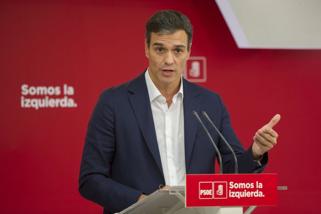 Pedro Sánchez, en rueda de prensa en Ferraz