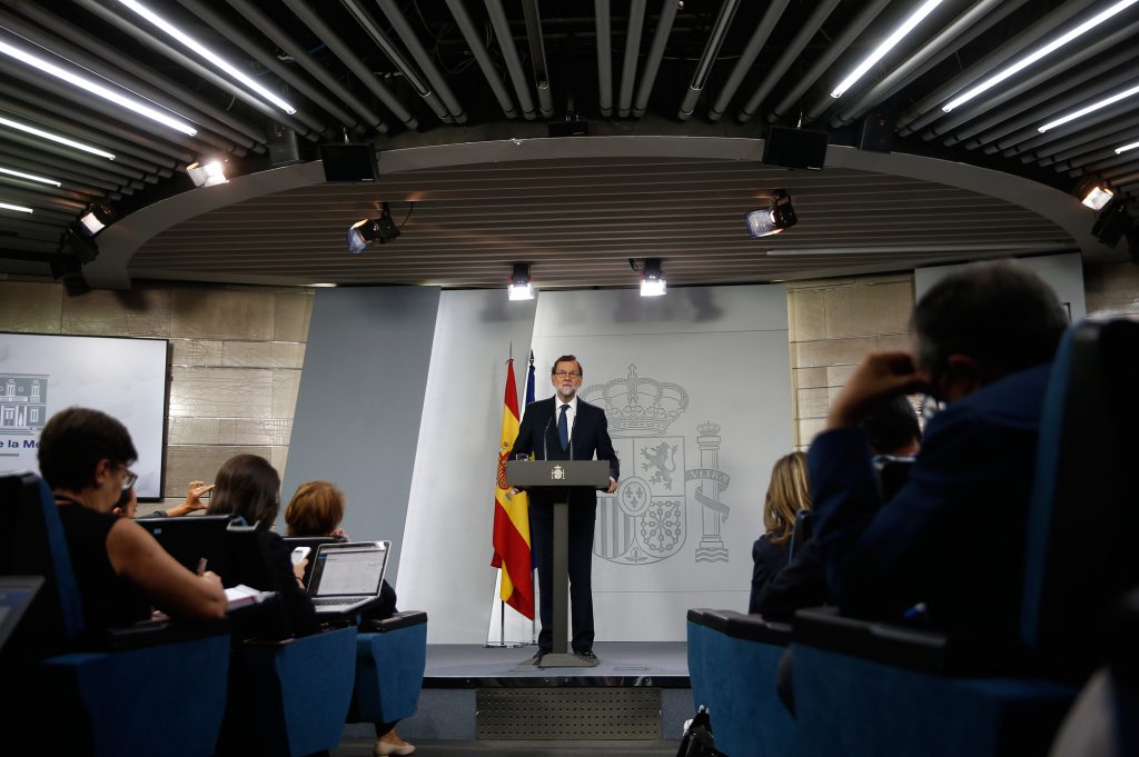 El presidente del Gobierno, Marano Rajoy, en la comparecencia tras el Consejo de Ministros de este miércoles en La Moncloa./