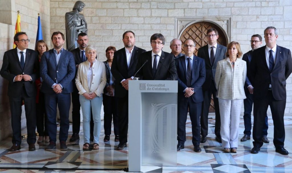 Carles Puigdemont y los miembros de su Govern comparecieron el 20 de septiembre para denunciar la detención de 14 altos cargos de la Administración catalana