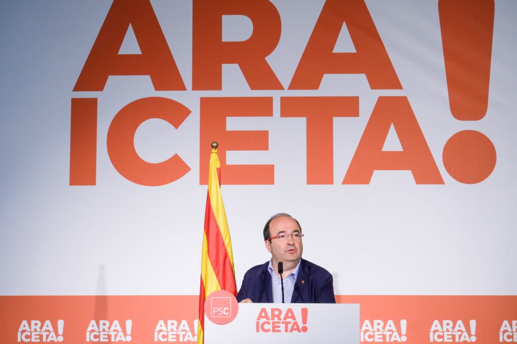 Miquel Iceta el pasado 10 de noviembre, durante un acto preelectoral, con el lema Ara Iceta!