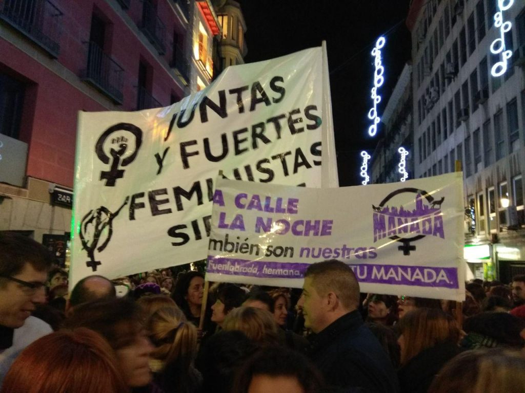 Pancartas y carteles de la marcha del 25N en Madrid.
