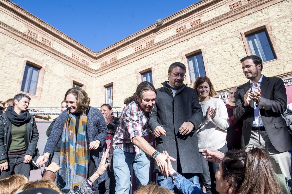 Colau, Iglesias, Domènech, Alamany y Garzón en acto electoral de CECP
