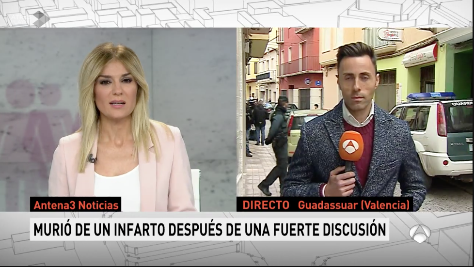Captura de pantalla del telenoticias de Antena 3 con el polémico rótulo dando cuenta de la "fuerte discusión"