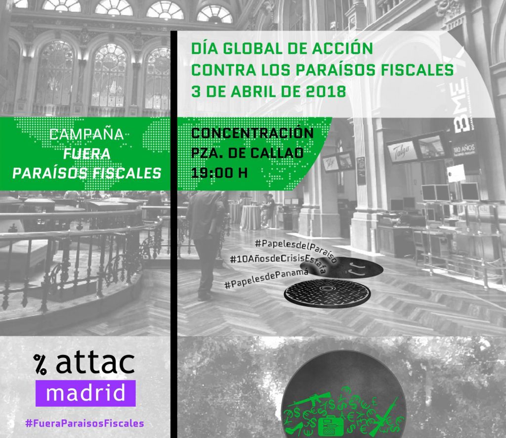Cartel de la convocatoria del Día de Acción contra los Paraísos Fiscales.