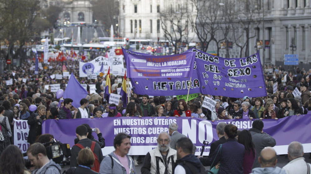 Imagen de la manifestación que tuvo lugar en Madrid el 8 de marzo de 2017, con motivo del Día Internacional de la Mujer