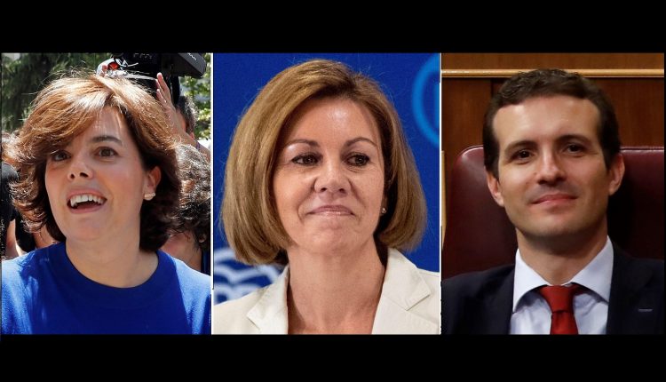 Los precandidatos para liderar el Partido Popular (izda a dcha); Soraya Sáenz de Santamaría , María Dolores de Cospedal, Pablo Casado.